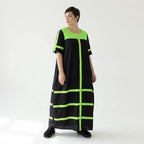 Cadrelli Damen Maxikleid schwarz neon-grün, Avantgarde Oversize Kleid aus Viskose-Lycra, EU 42 bis 54