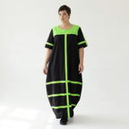 Cadrelli Damen Maxikleid schwarz neon-grün, Avantgarde Oversize Kleid aus Viskose-Lycra, EU 42 bis 54