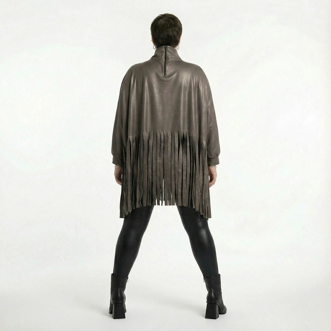  AKH Premium Bigshirt in kastiger Form, aus Materialmix, P1027.7182, Braun, Ausgefallen