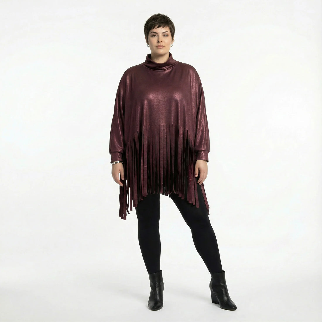  AKH Premium Bigshirt in kastiger Form, aus Materialmix, P1027.7182, Weinrot, Ausgefallen