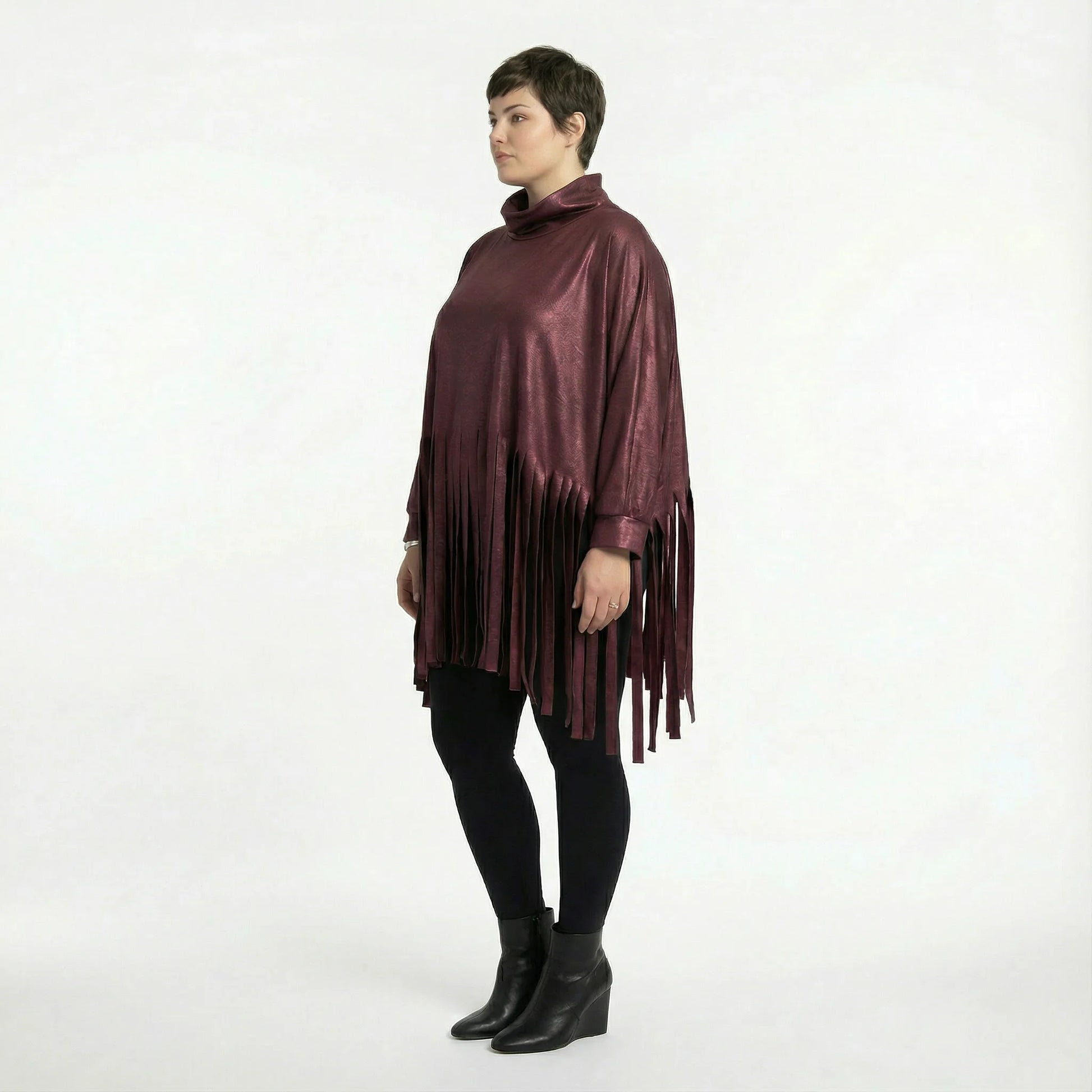  AKH Premium Bigshirt in kastiger Form, aus Materialmix, P1027.7182, Weinrot, Ausgefallen