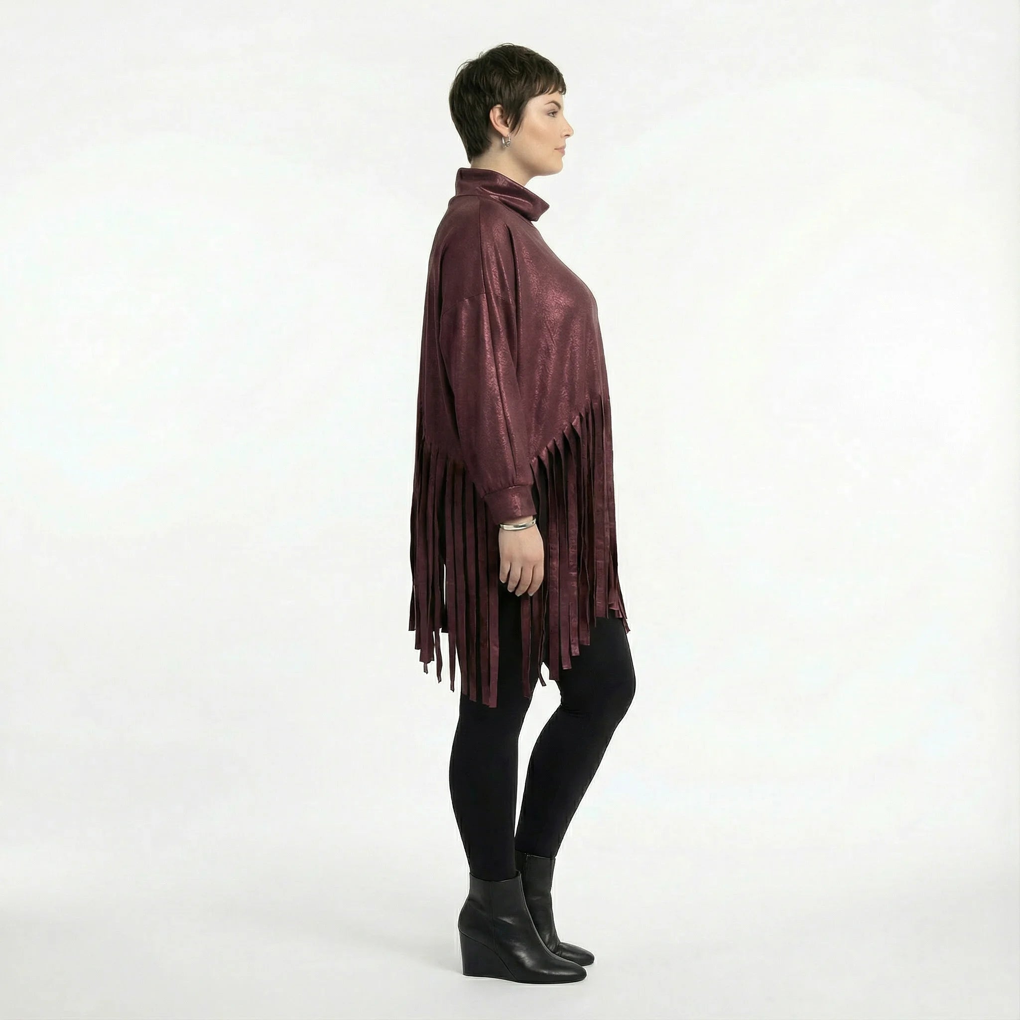  AKH Premium Bigshirt in kastiger Form, aus Materialmix, P1027.7182, Weinrot, Ausgefallen