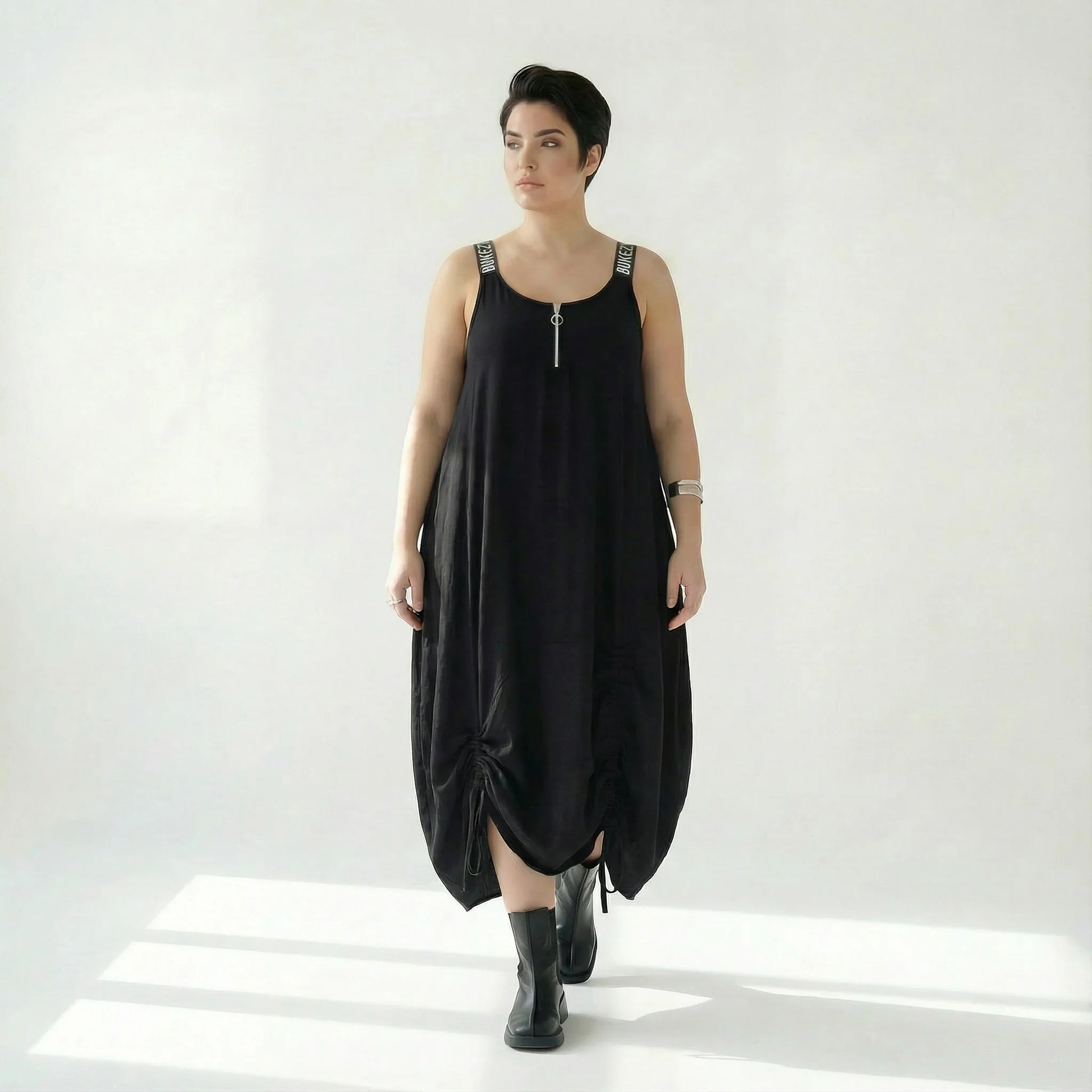  Ballonkleid von Bukezy aus Baumwolle, 1920, Schwarz, Ausgefallen, Zeitlos, Schick