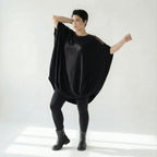 Damen Oversize-Tunika Schwarz von Caraclan aus Viskose mit Netzdetails, Gr. EU 38/50, Avantgarde, Lagenlook, Made in Türkei