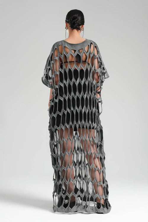  TW3 Kleid in gerader Form, aus Baumwolle, 1539, Grau, Ausgefallen, Zeitlos, Schick