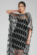 TW3 Kleid in gerader Form, aus Baumwolle, 1539, Grau, Ausgefallen, Zeitlos, Schick