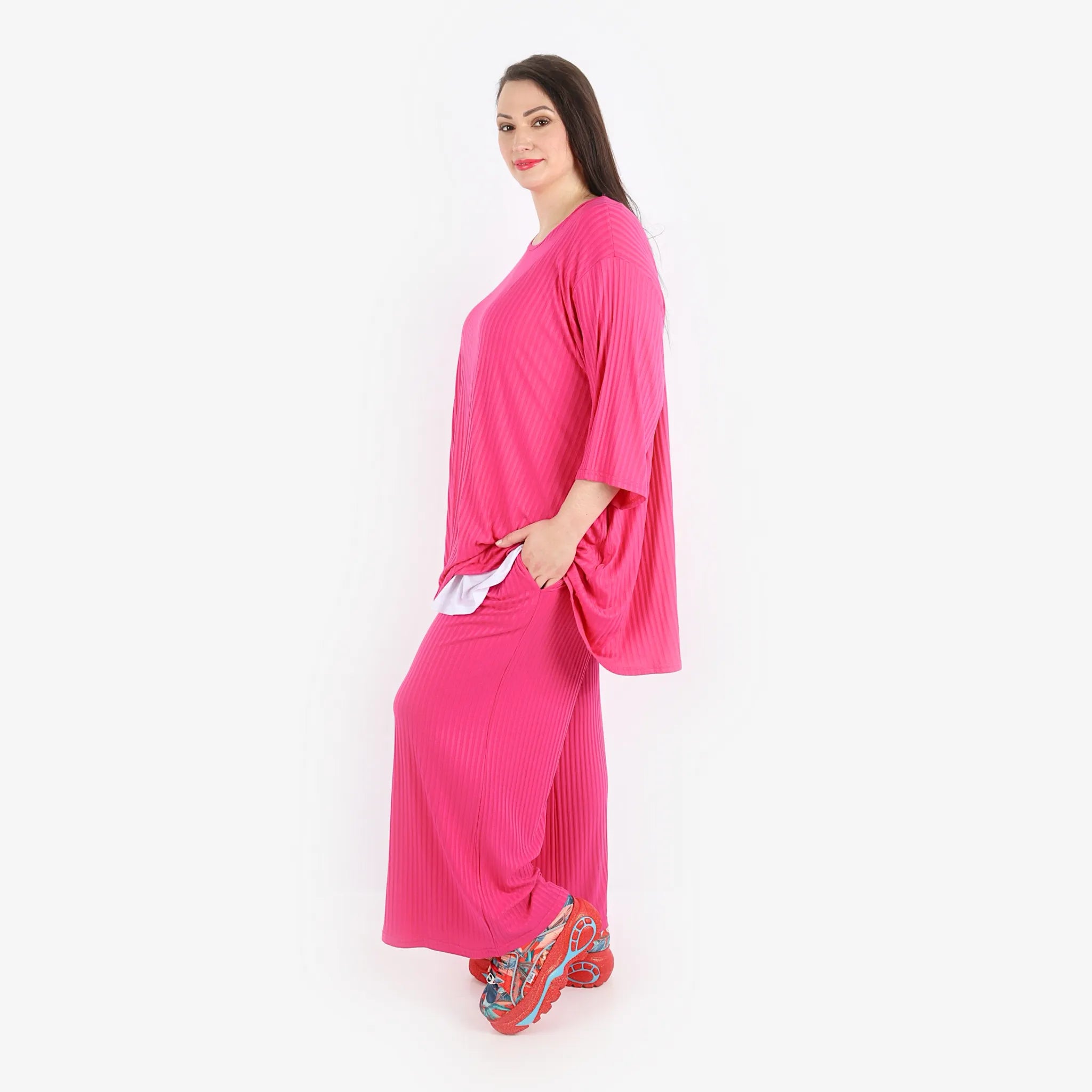  Papita Hose in gerader Form, aus Viskose, 6937, Fuchsia Pink, Schick, Modern, Bequem