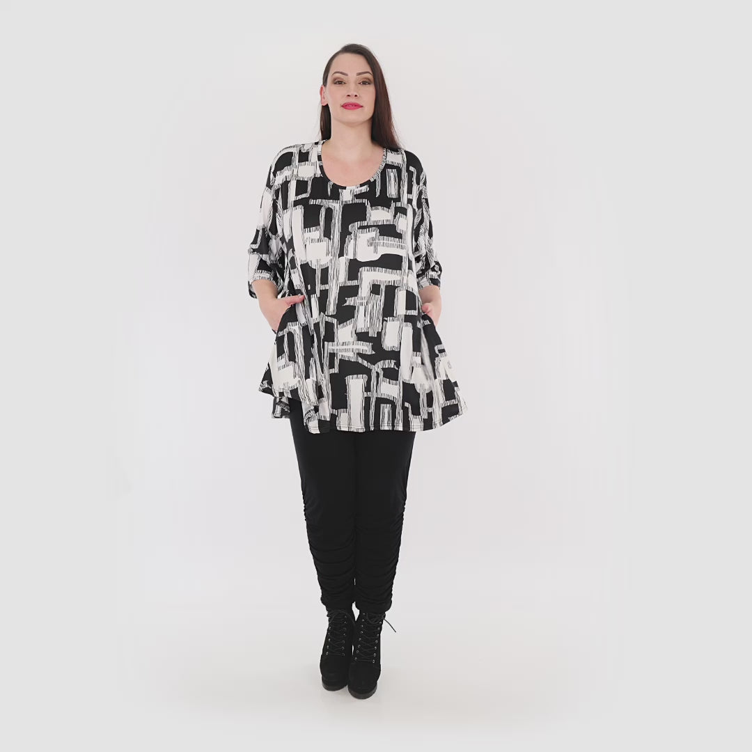 AKH Fashion Shirt in Glocken-Form, aus Viskose, 1323.01892, Schwarz-Weiß, Schick, Modern