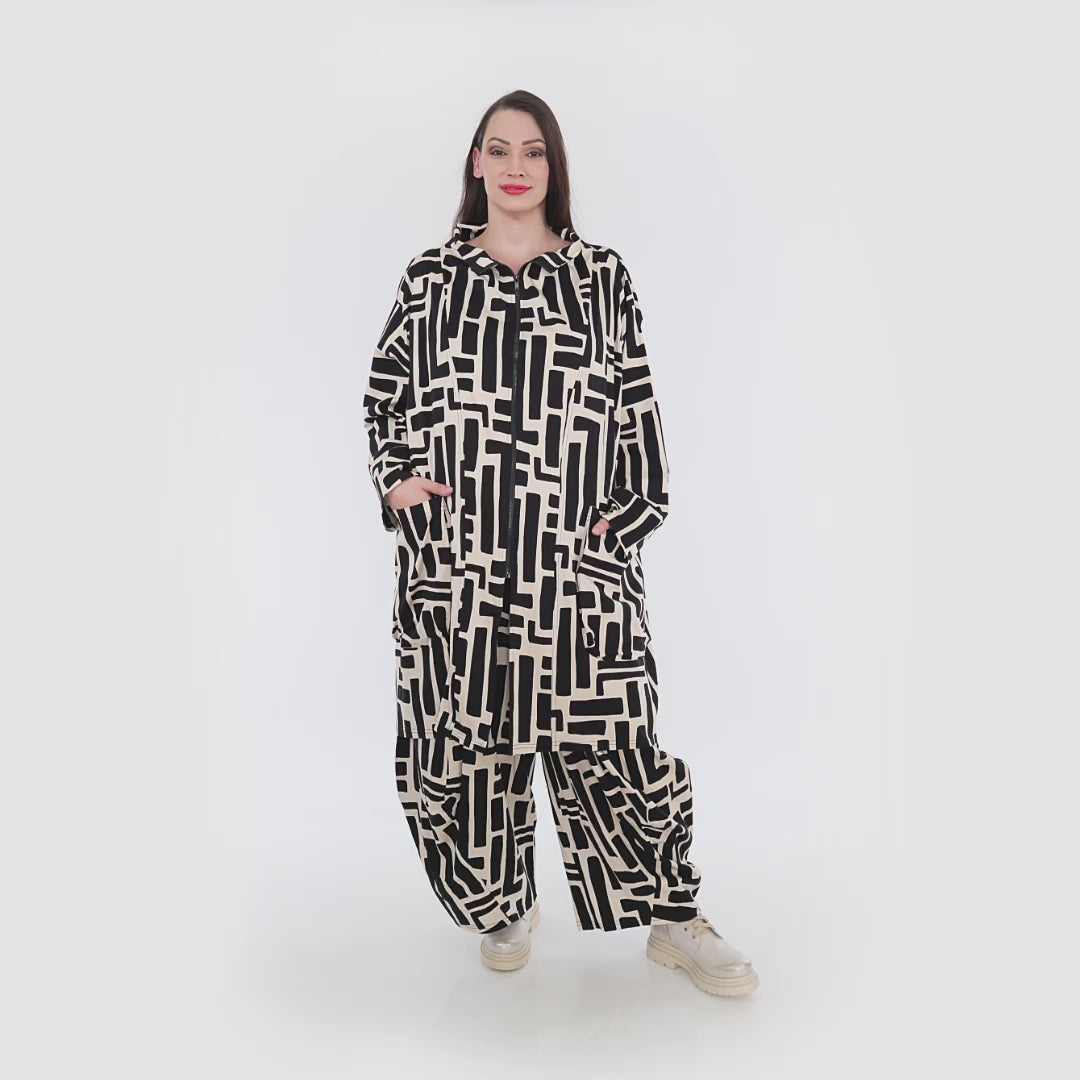 AKH Fashion Mantel in Vokuhila-Form, aus Viskose, 1318.02276, Schwarz-Ecru, Schick