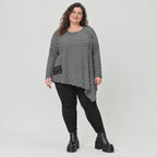 Langarmshirt in Schwarz/Weiß mit Zipfelsaum aus warmem Stretchjersey Made in Italy