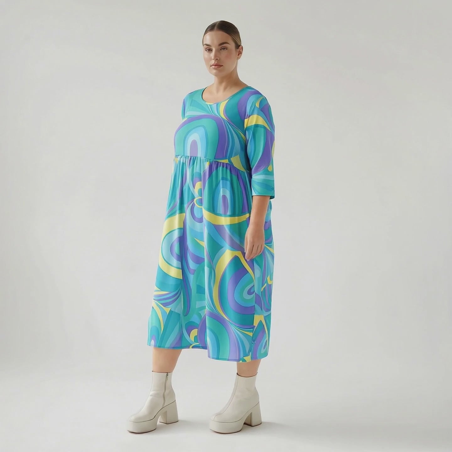 Ballonkleid von AKH Fashion aus Baumwolle, 1508.06698, Grün/Multi, Abstrakt, Ausgefallen