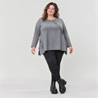 Weiches Langarmshirt in Grau mit fließender A-Linie aus feinem Jersey mit Elasthananteil