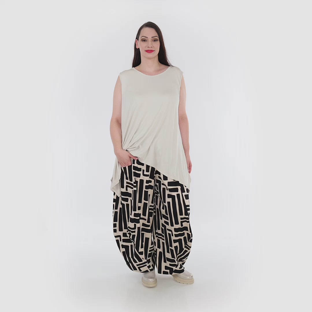 Ballonhose von AKH Fashion aus Viskose, 1318.08069, Schwarz-Ecru, Schick, Modern, Bequem
