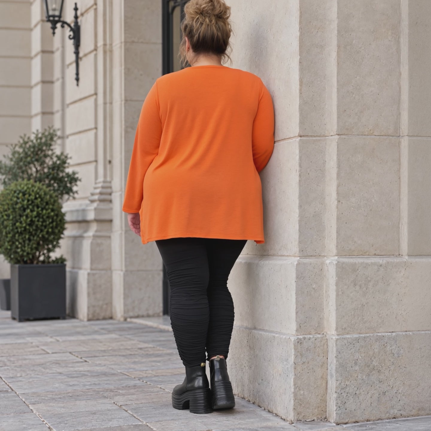 Langarmshirt in Orange aus weichem Stretchjersey mit Rundhalsausschnitt und A-Linie
