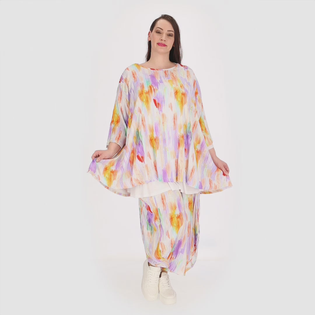 A-Form Bigshirt von AKH Fashion aus Viskose, 1308.00593, Weiß-Flieder-Orange, Farbmix