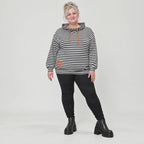 Gestreifter Hoodie in Orange/Schwarz/Weiß aus Stretchjersey mit Kapuze und Tunnelzug