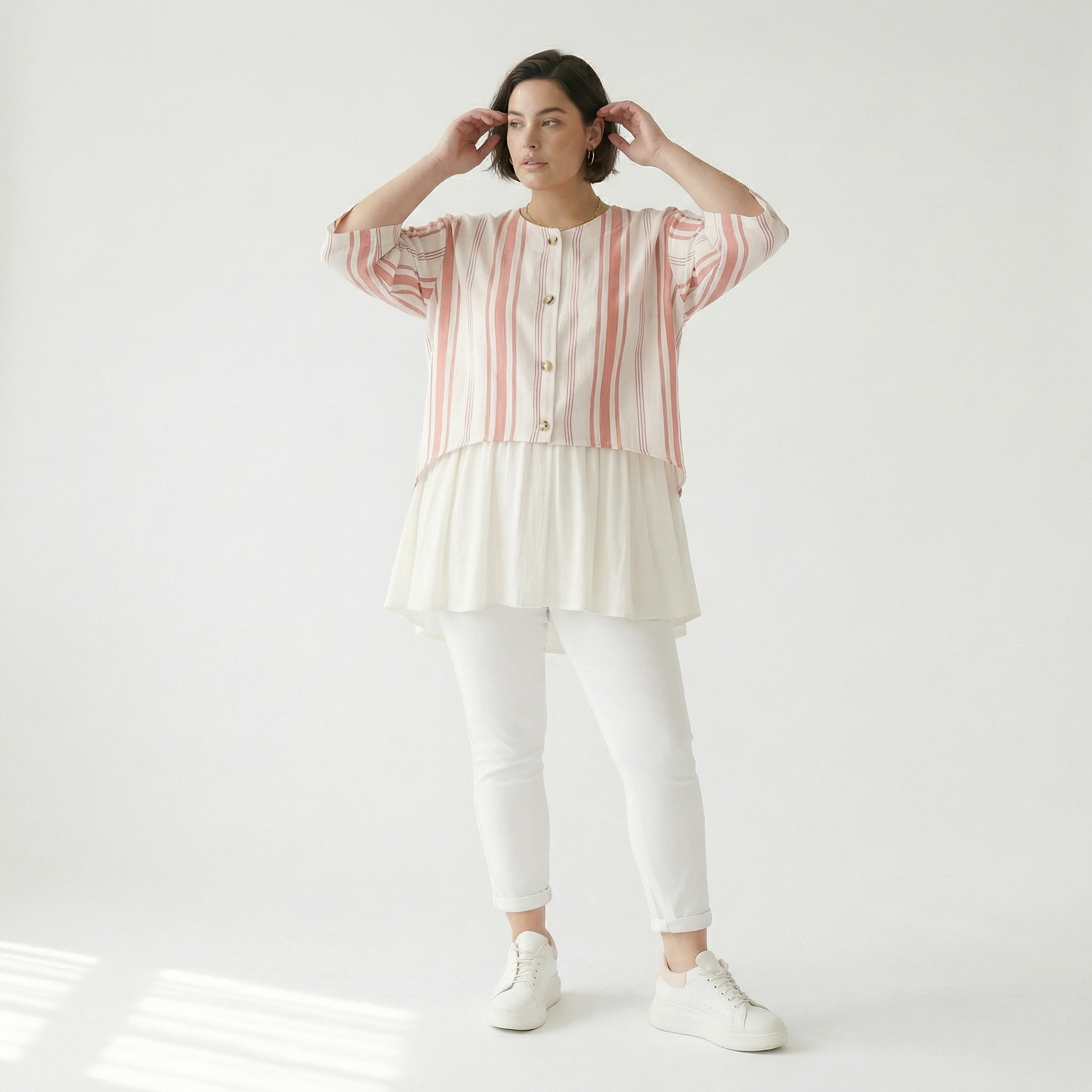 AKH Fashion Jacke in gerundeter Form, aus Baumwolle, 1420.00130, Weiß/Apricot, Schick