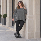 Langarmshirt Schwarz/Weiß in A-Linie aus weichem Stretchjersey mit Faltennahtmuster