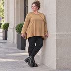 Langarmshirt in Camel mit weiter A-Linie aus weichem Stretchjersey für Alltagslooks