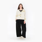 Jacquardjacke in Senfecru aus weicher Viskose mit Rundhals Knopfleiste und Rippdetails