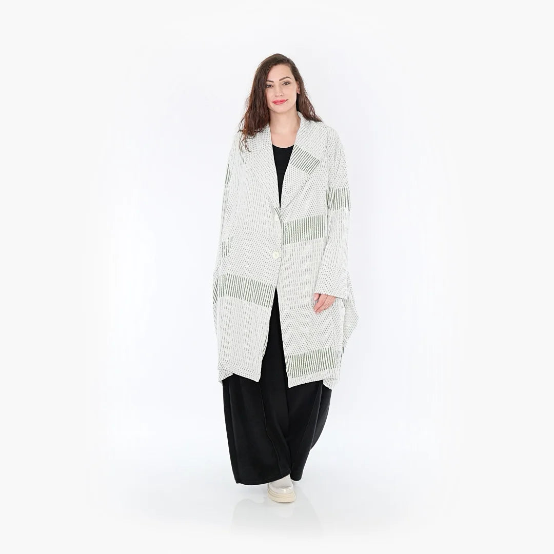 Ballonmantel von AKH Fashion aus Viskose, 1377.02494, Olive-Ecru, Gerippt, Schick, Modern