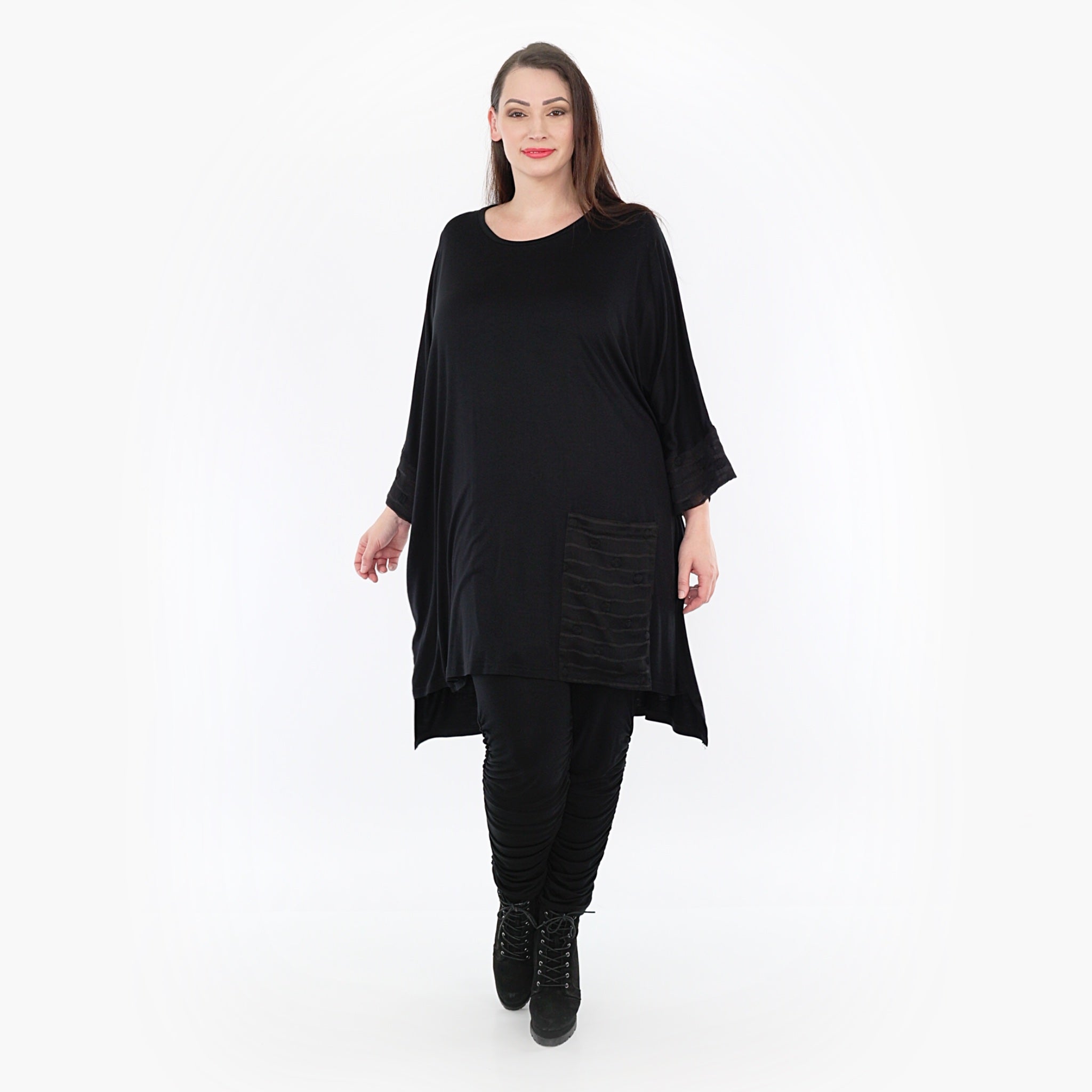 AKH Fashion Bigshirt in kastiger Form, aus Materialmix, 1316.06925, Schwarz, Streifen