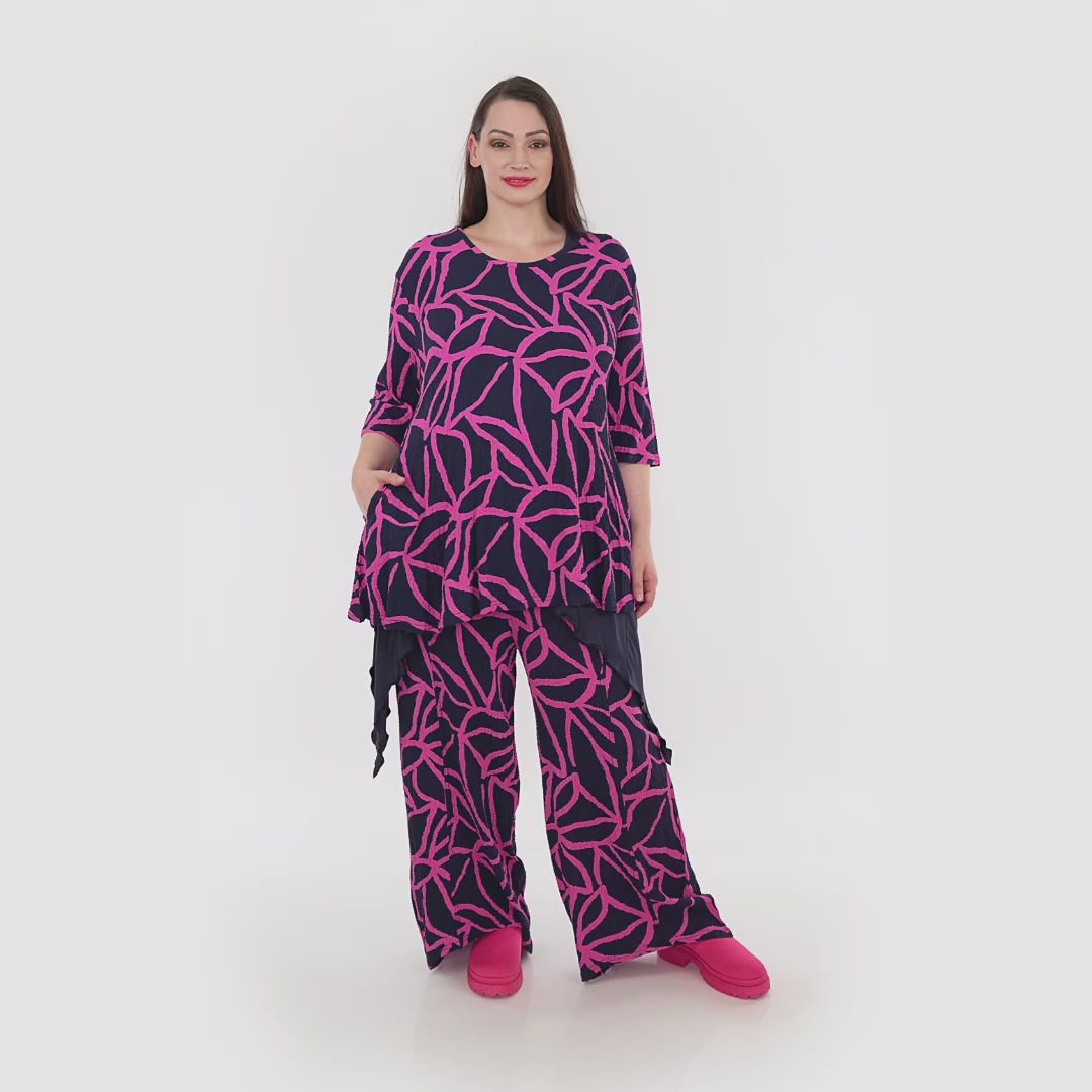 AKH Fashion Shirt in Glocken-Form, aus Viskose, 1317.01892, Marine-Fuchsia, Grafik