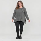 Langarmshirt Schwarz/Weiß in A-Linie aus weichem Stretchjersey mit Faltennahtmuster