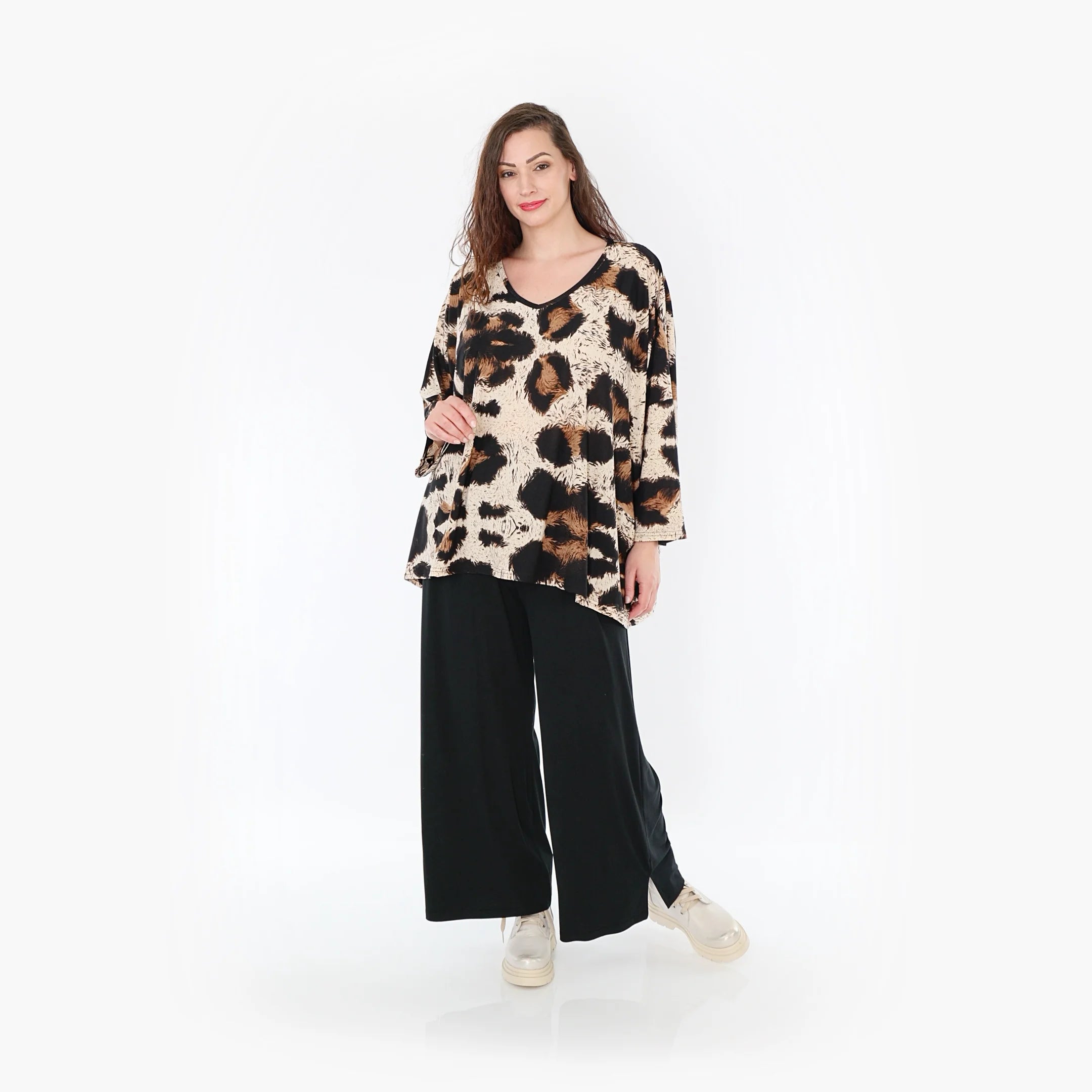 AKH Fashion Bigshirt in kastiger Form, aus Viskose, 1369.06993, Beige-Schwarz-Braun, Leopard