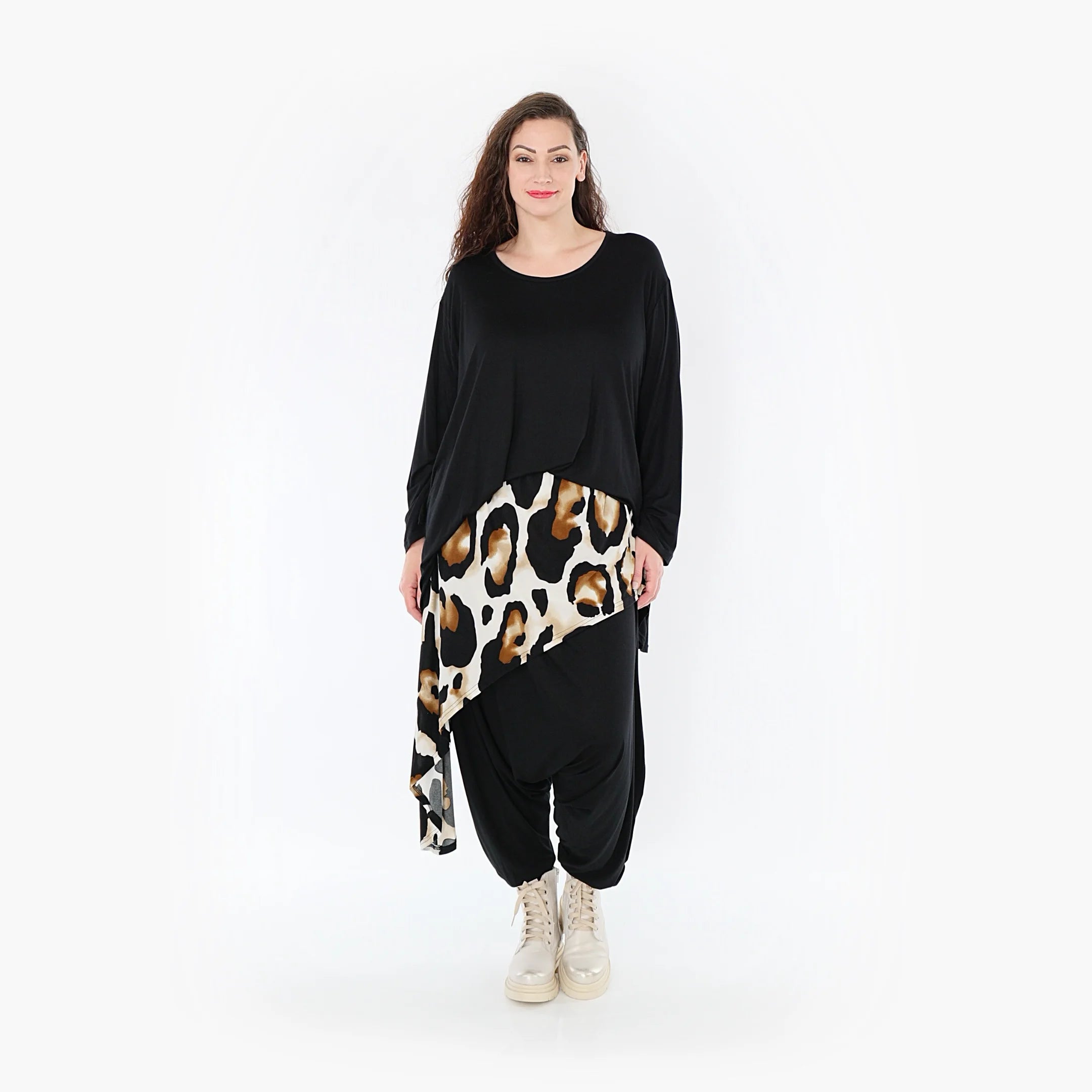 Haremshose von AKH Fashion aus Viskose, 1373.06992, Weiß-Schwarz-Cognac, Leopard, Schick