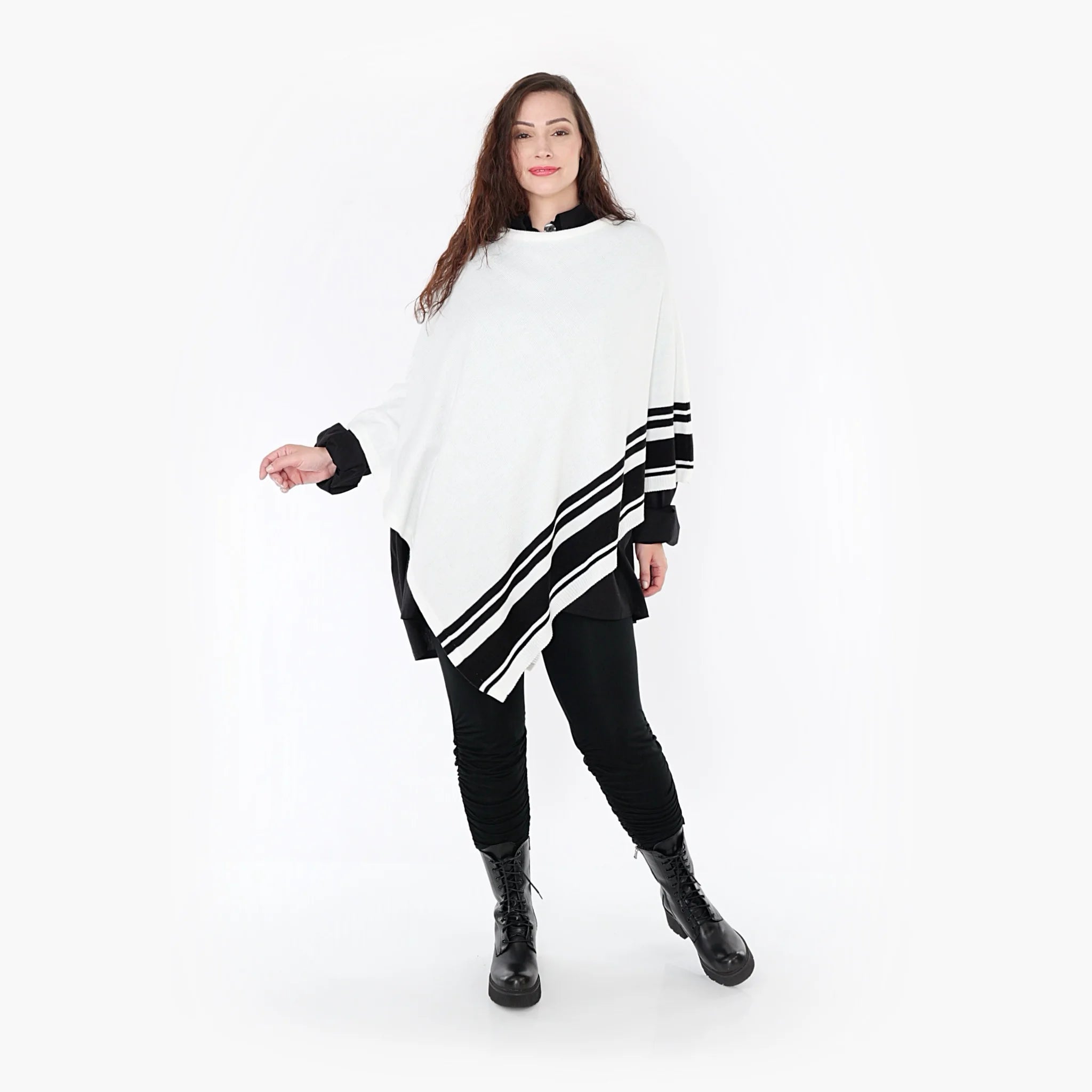 Poncho von AKH Fashion aus Baumwolle in asymmetrischer Form, 1343.02406, Weiß-Schwarz