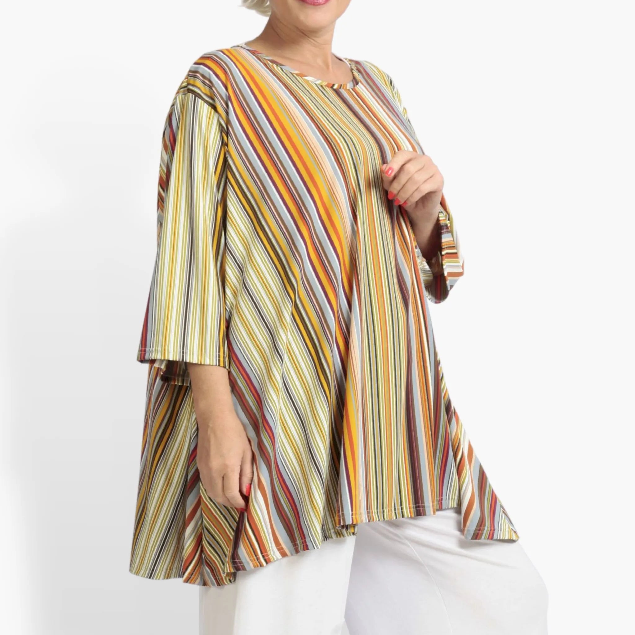  A-Form Bigshirt von AKH Fashion aus Materialmix, 1078.00593, Cognac, Streifen, Schick