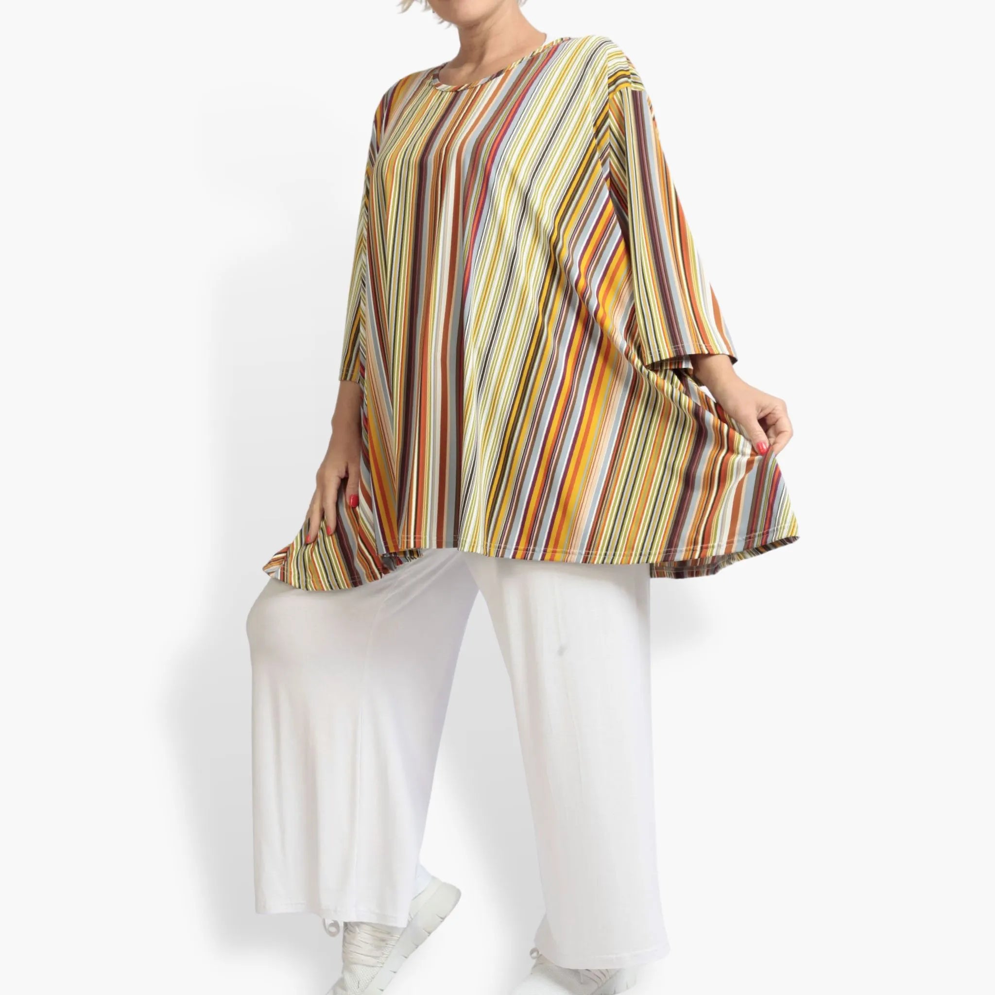  A-Form Bigshirt von AKH Fashion aus Materialmix, 1078.00593, Cognac, Streifen, Schick