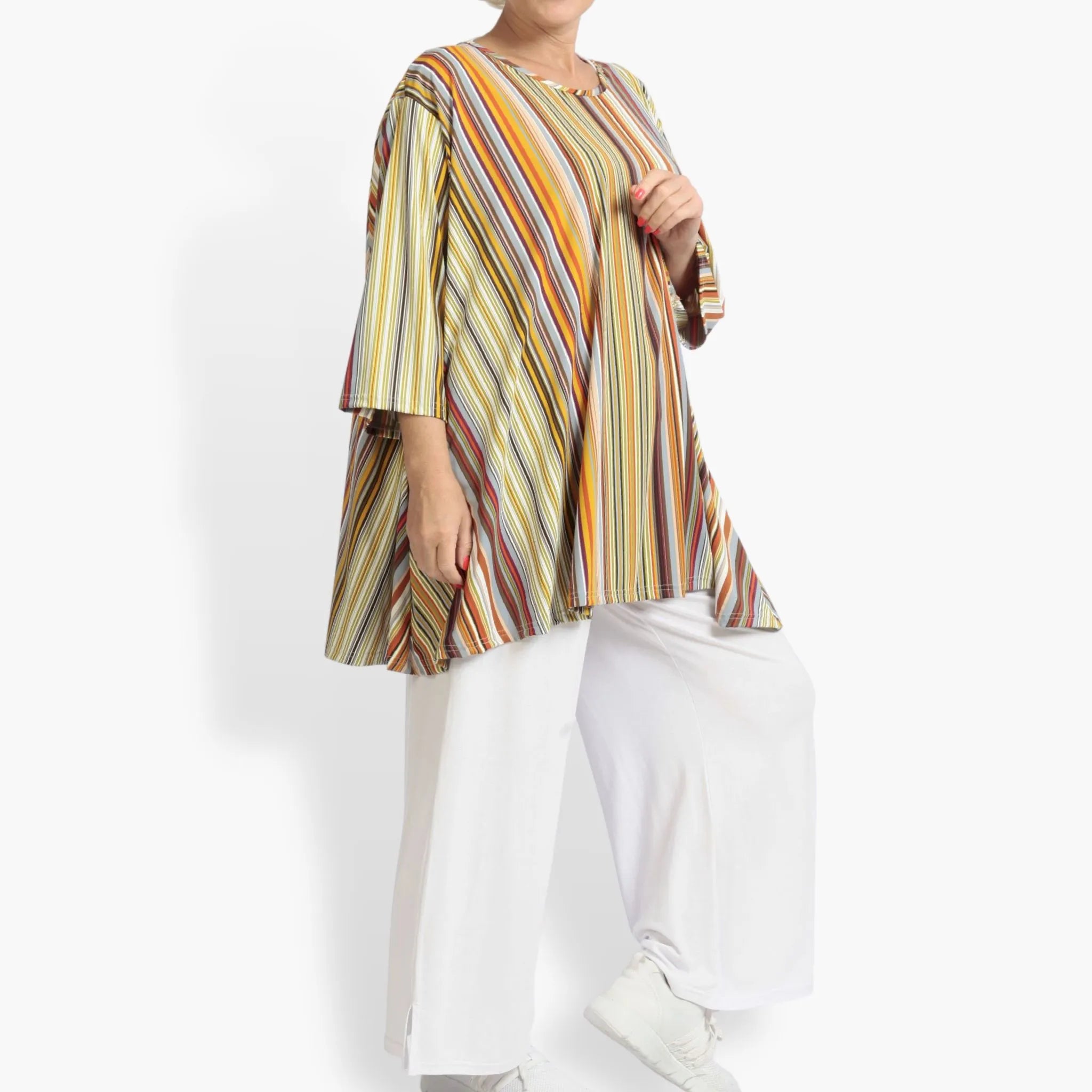  A-Form Bigshirt von AKH Fashion aus Materialmix, 1078.00593, Cognac, Streifen, Schick