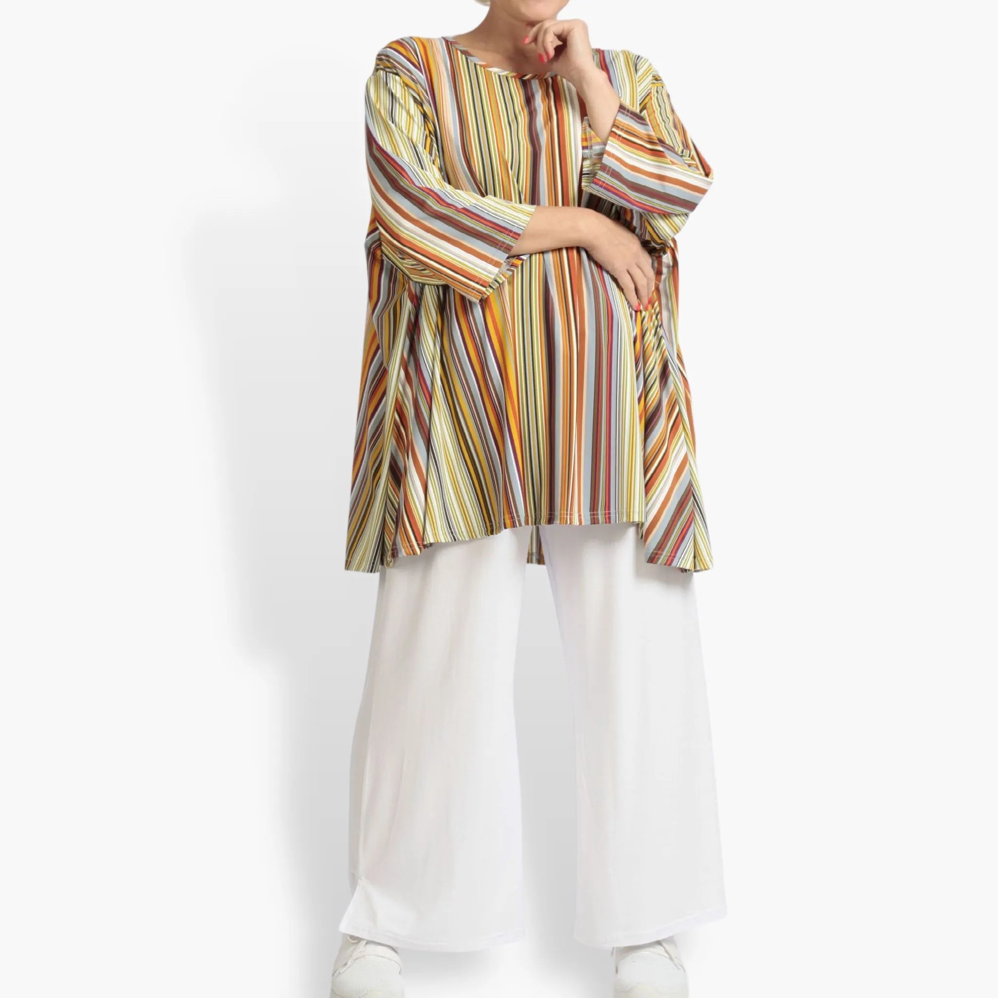  A-Form Bigshirt von AKH Fashion aus Materialmix, 1078.00593, Cognac, Streifen, Schick