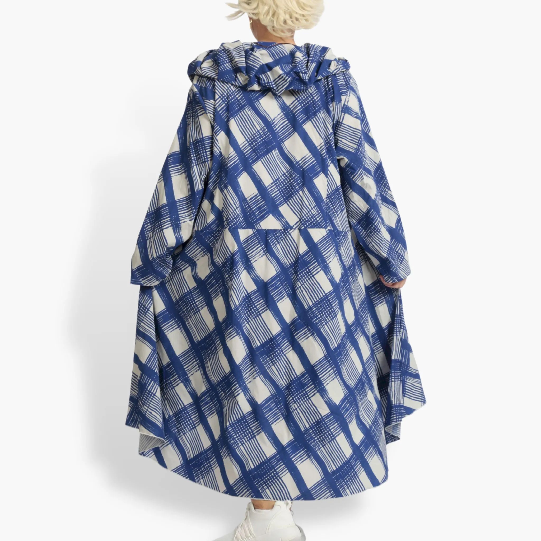  AKH Fashion Mantel in gerundeter Form, aus Viskose, 1089.01603, Blau-Grau, Kariert