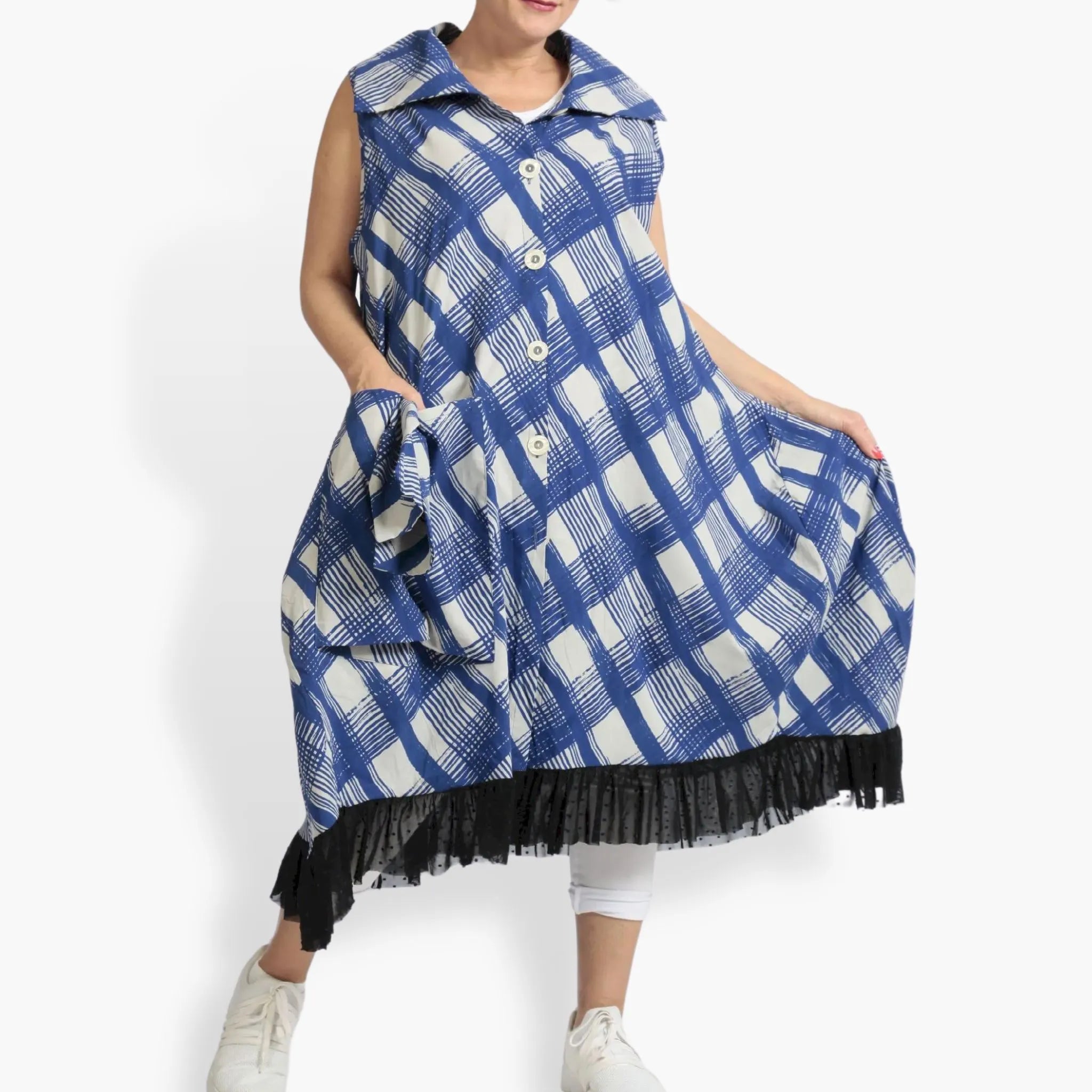  AKH Fashion Weste in gerader Form, aus Viskose, 1089.06844, Blau-Grau, Kariert, Schick