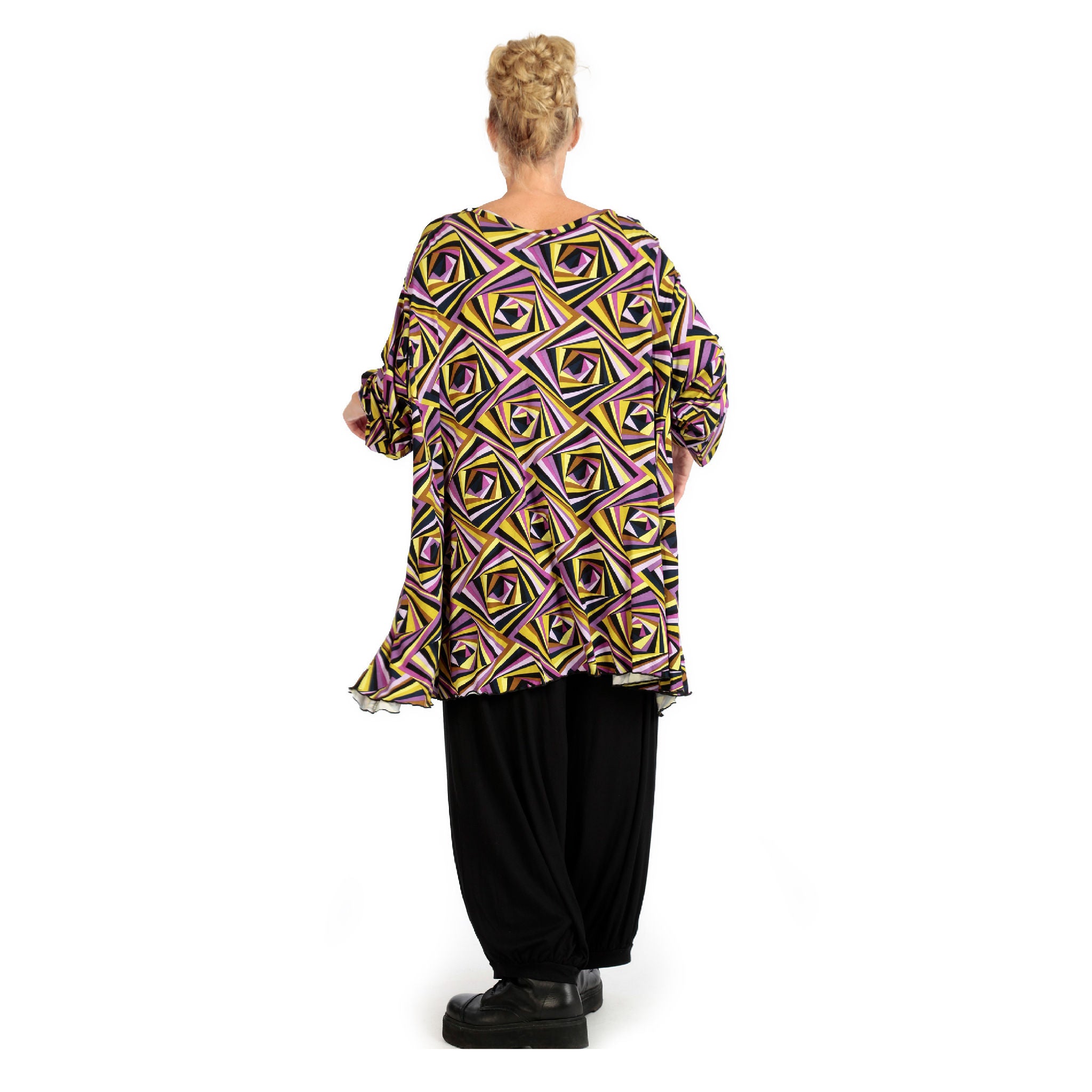  A-Form Bigshirt von AKH Fashion aus Viskose, 1123.00593, Lila-Gelb-Flieder, Grafik, Schick
