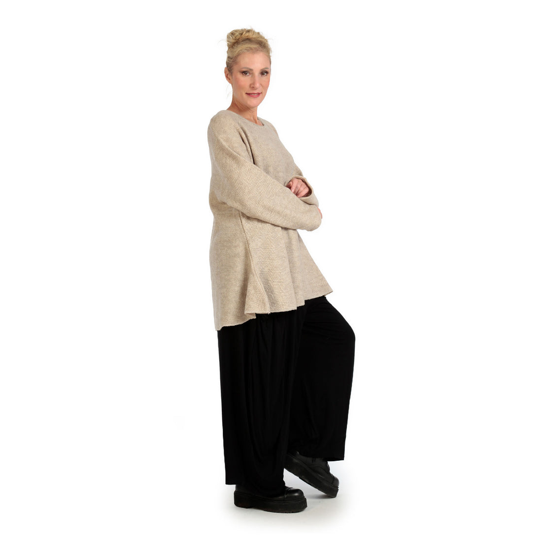  Bigshirt von AKH Fashion aus Materialmix in Glocken-Form, 1125.01892, Beige, Schick, Modern