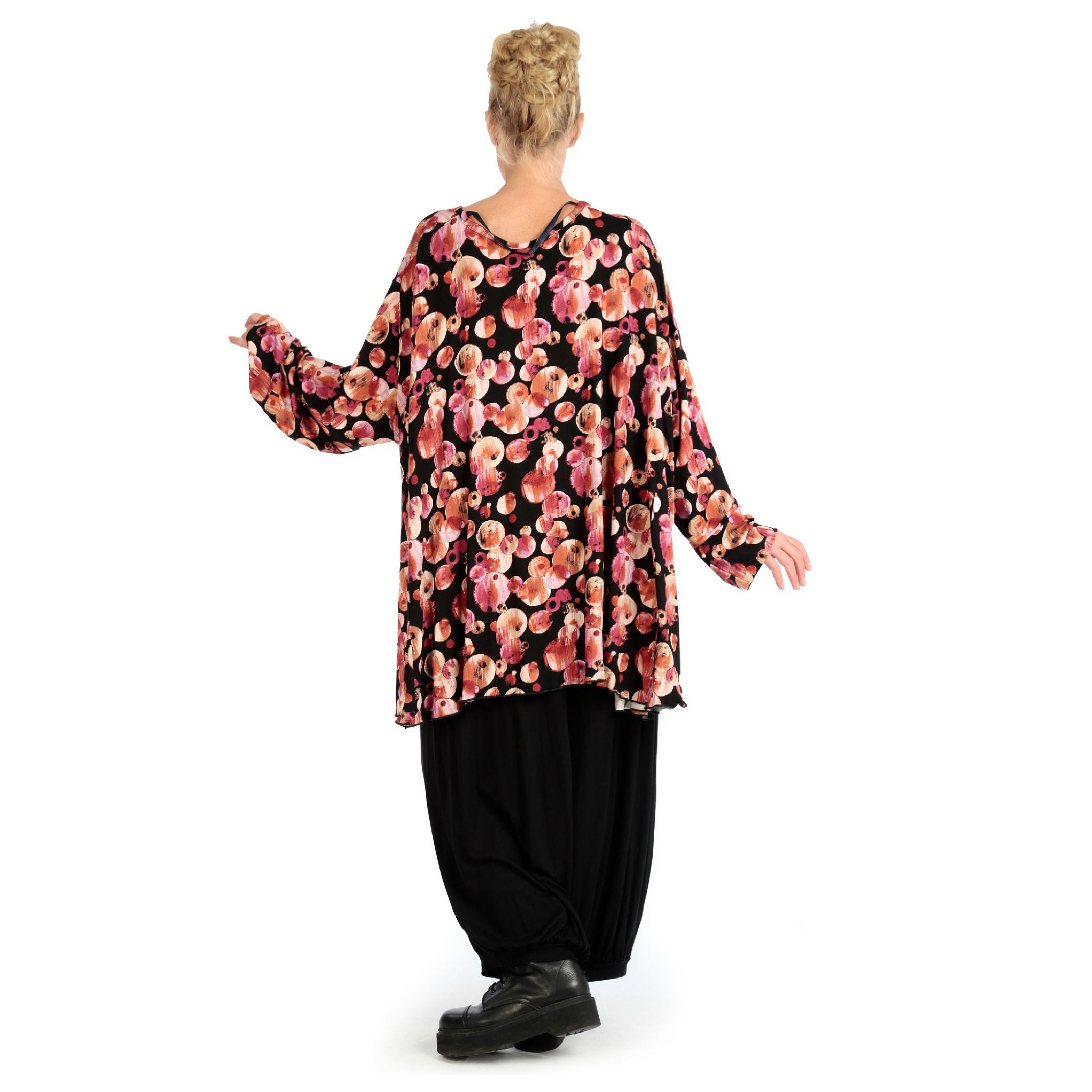  A-Form Bigshirt von AKH Fashion aus Viskose, 1126.00593, Schwarz-Rot-Fuchsia, Kleckse