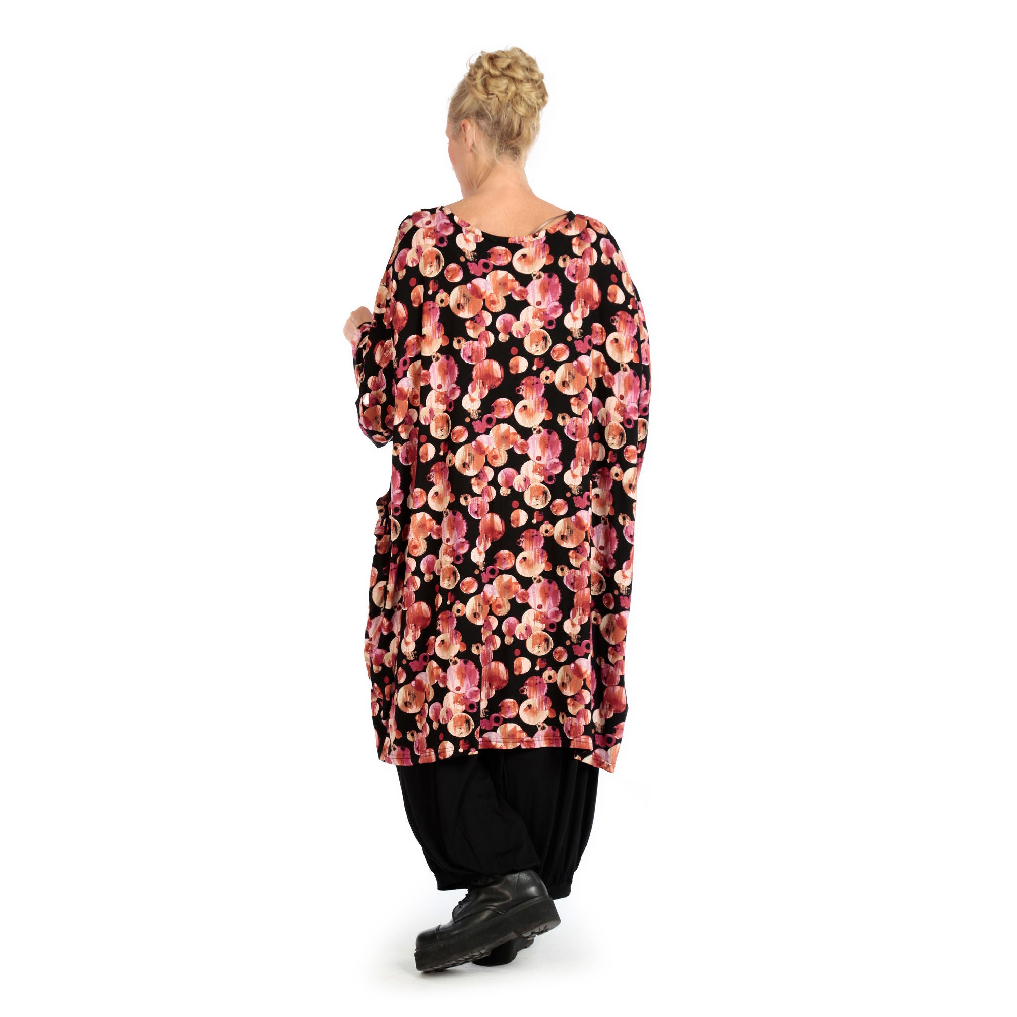  BallonBigshirt von AKH Fashion aus Viskose, 1126.06660, Schwarz-Rot-Fuchsia, Kleckse, Schick
