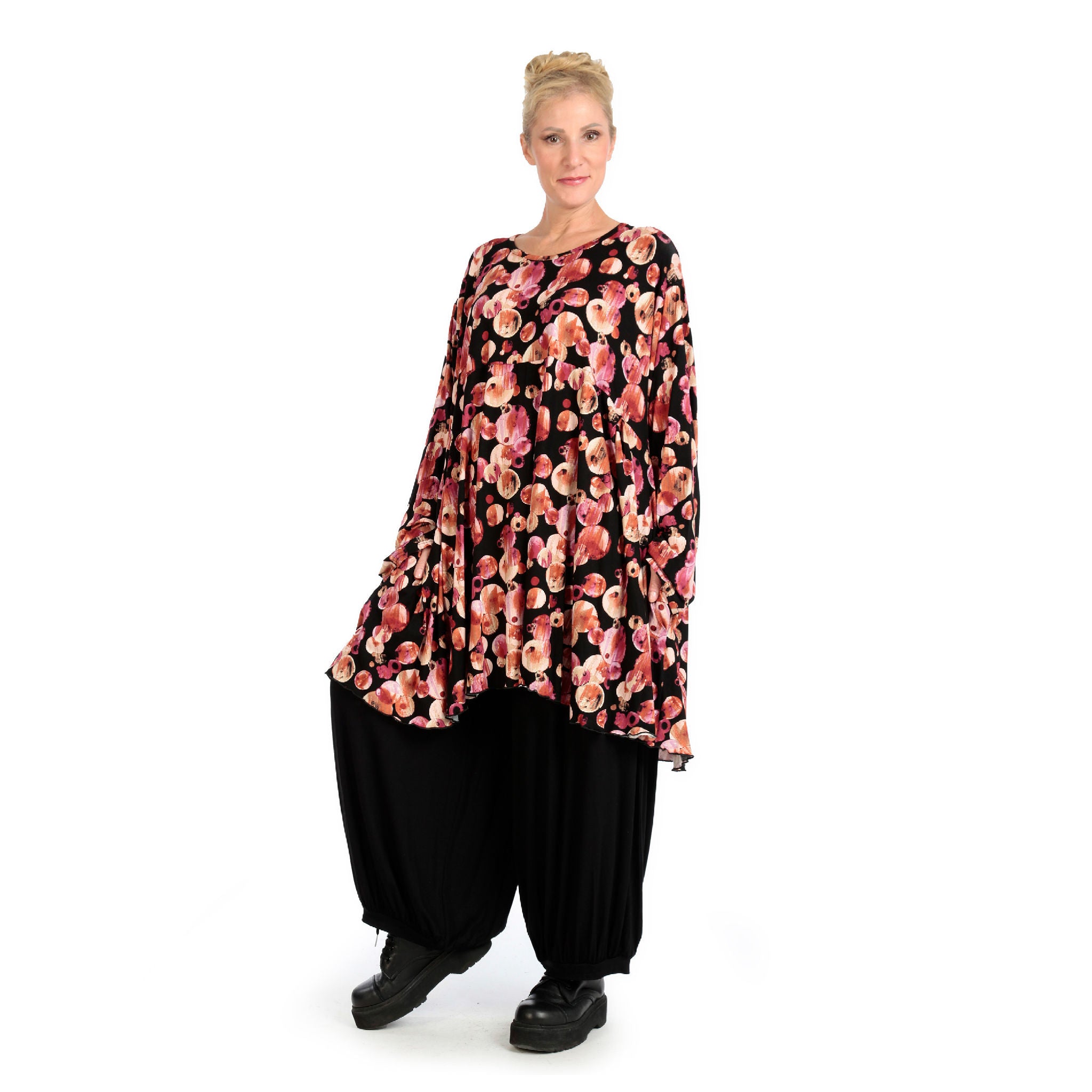  A-Form Bigshirt von AKH Fashion aus Viskose, 1126.06866, Schwarz-Rot-Fuchsia, Kleckse