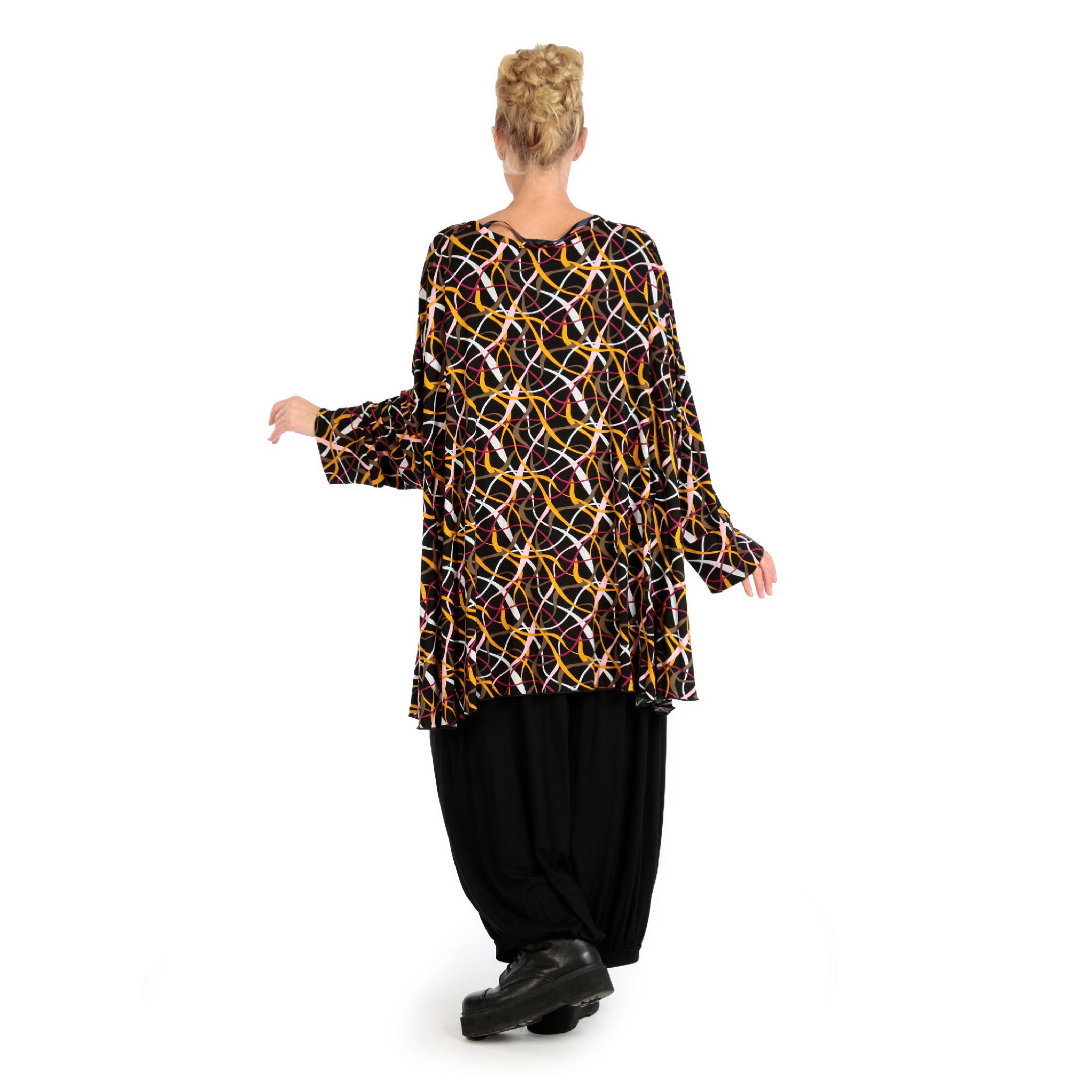  A-Form Bigshirt von AKH Fashion aus Viskose, 1127.00593, Schwarz-Gelb-Weiß, Pinselstrich