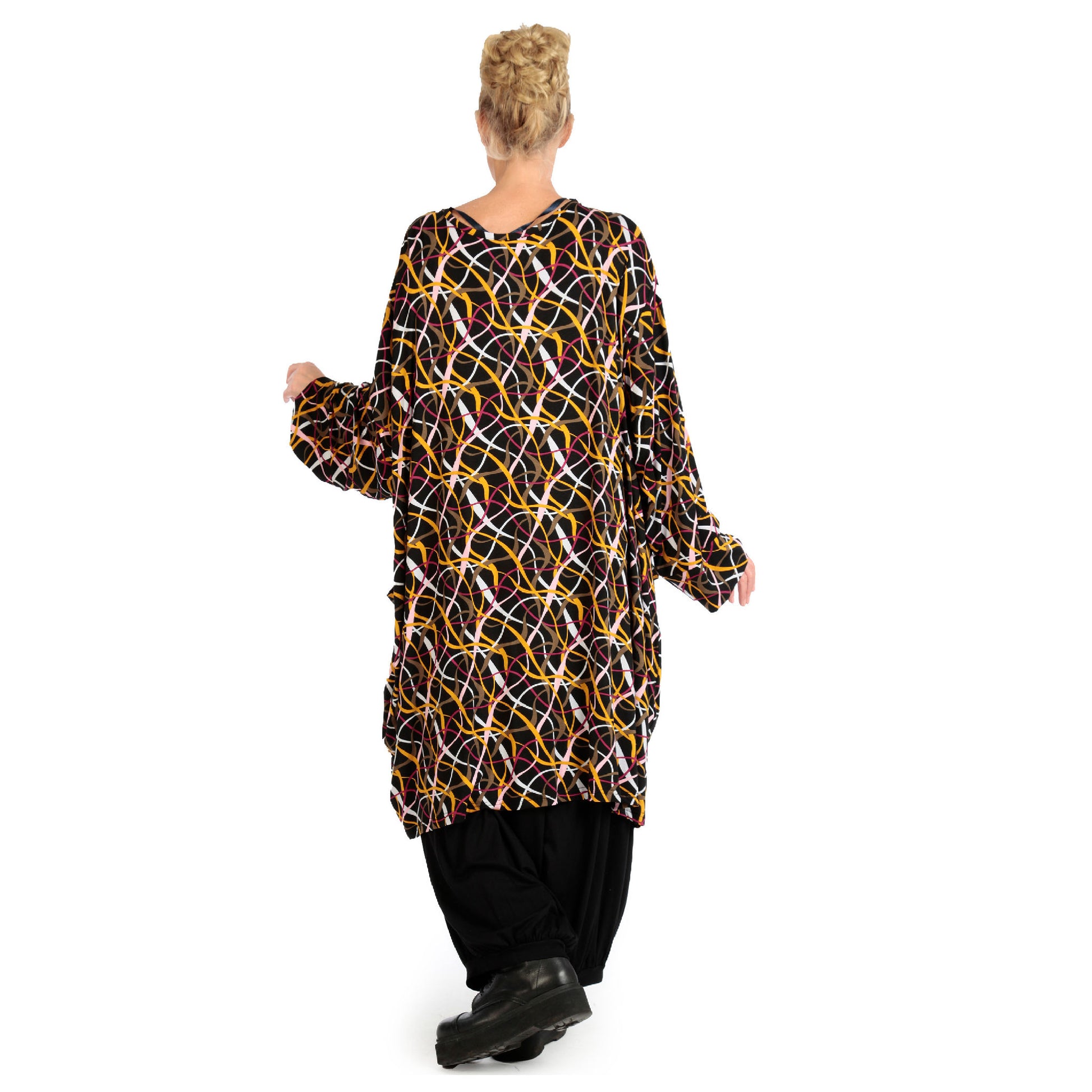  BallonBigshirt von AKH Fashion aus Viskose, 1127.06660, Schwarz-Gelb-Weiß, Pinselstrich