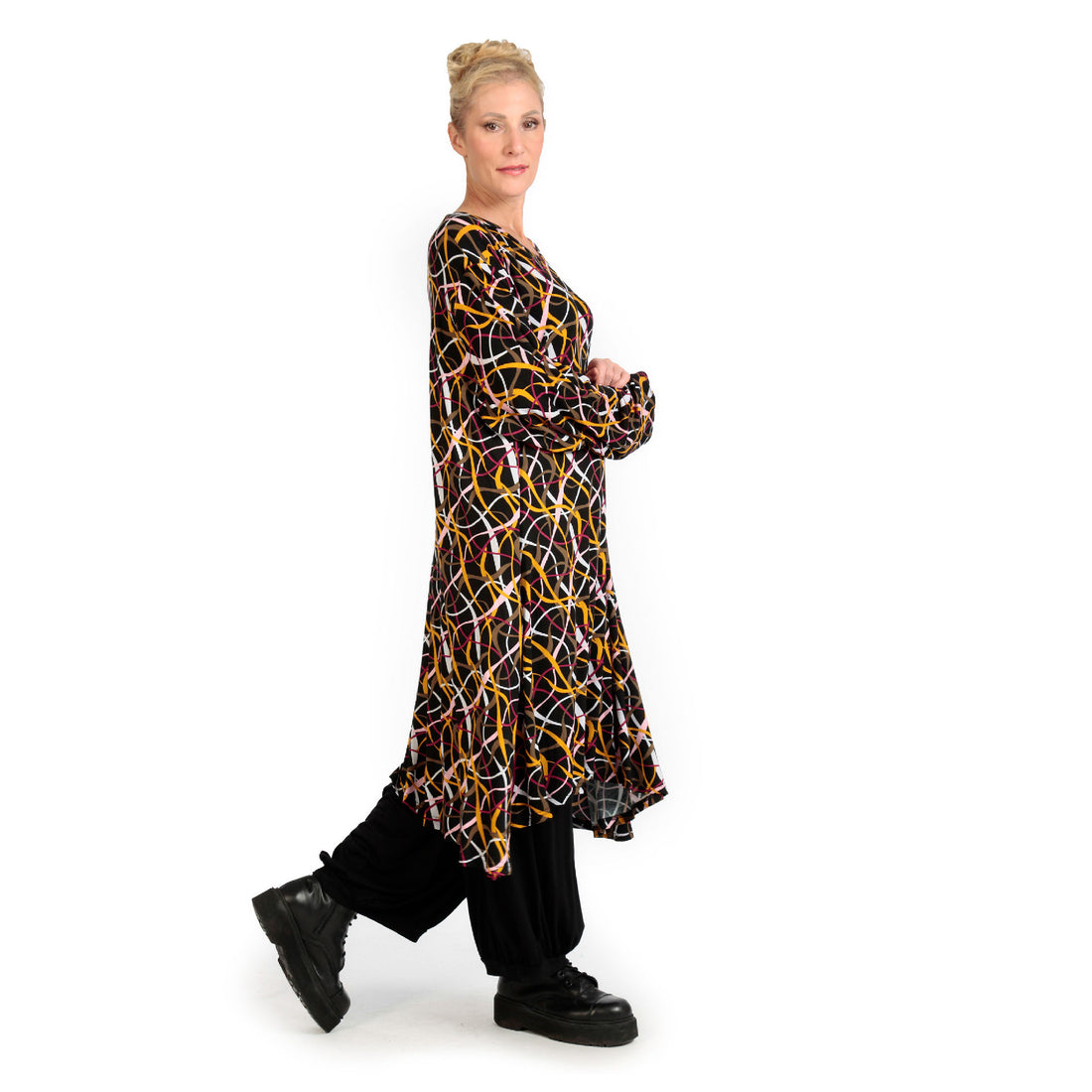  A-Form Kleid von AKH Fashion aus Viskose, 1127.06863, Schwarz-Gelb-Weiß, Schick, Modern