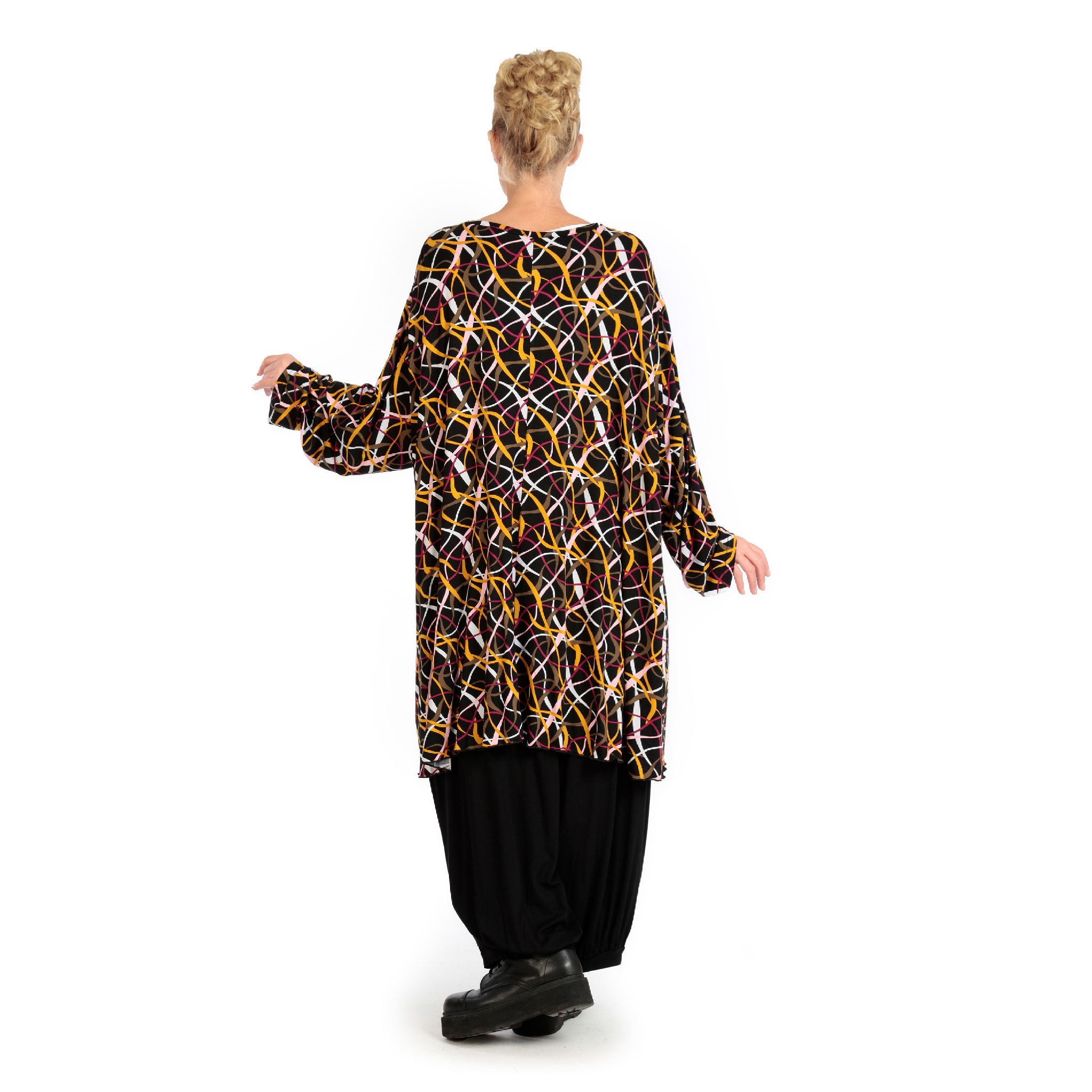  A-Form Bigshirt von AKH Fashion aus Viskose, 1127.06866, Schwarz-Gelb-Weiß, Pinselstrich