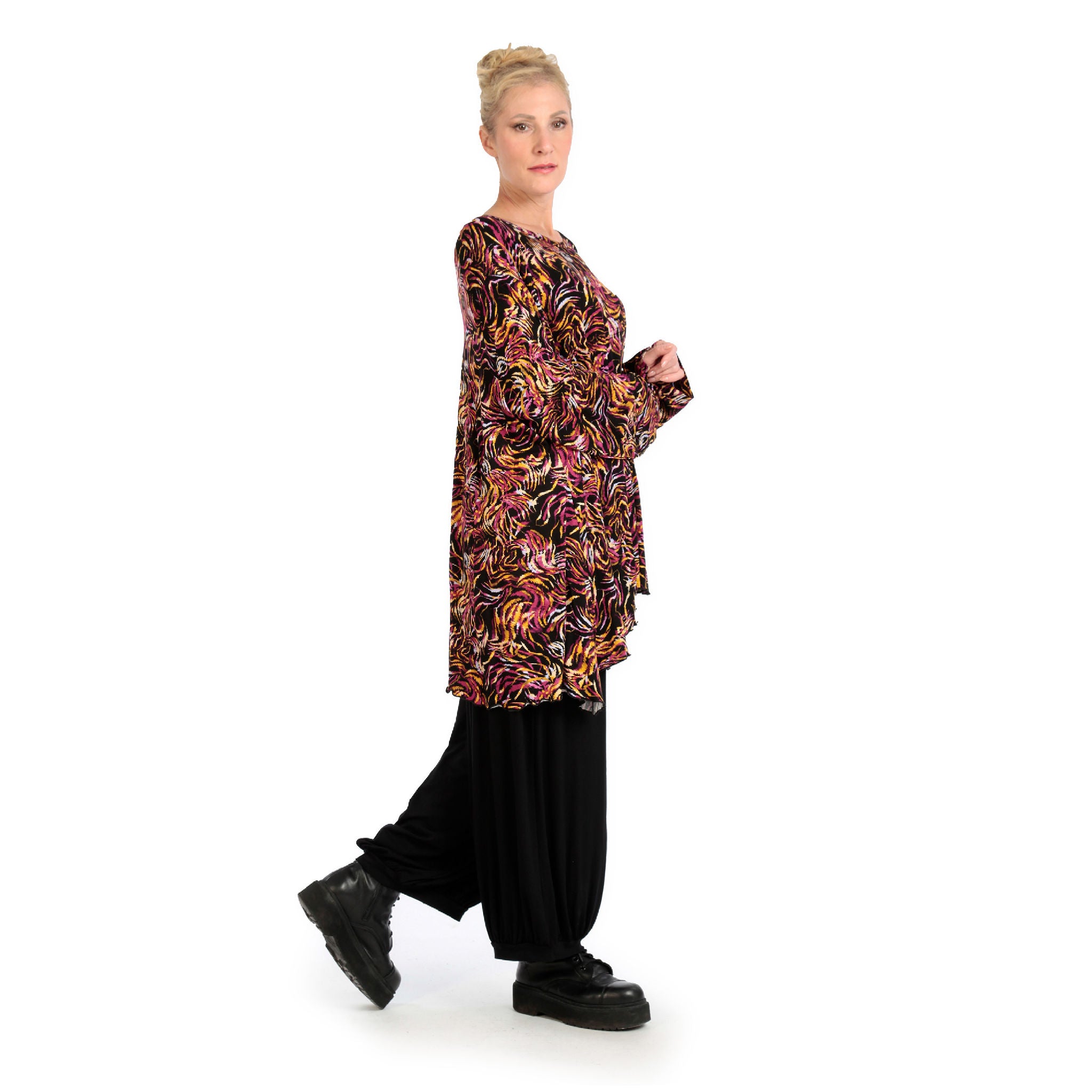  A-Form Bigshirt von AKH Fashion aus Viskose, 1130.00593, Schwarz-Fuchsia-Gelb, Pinselstrich
