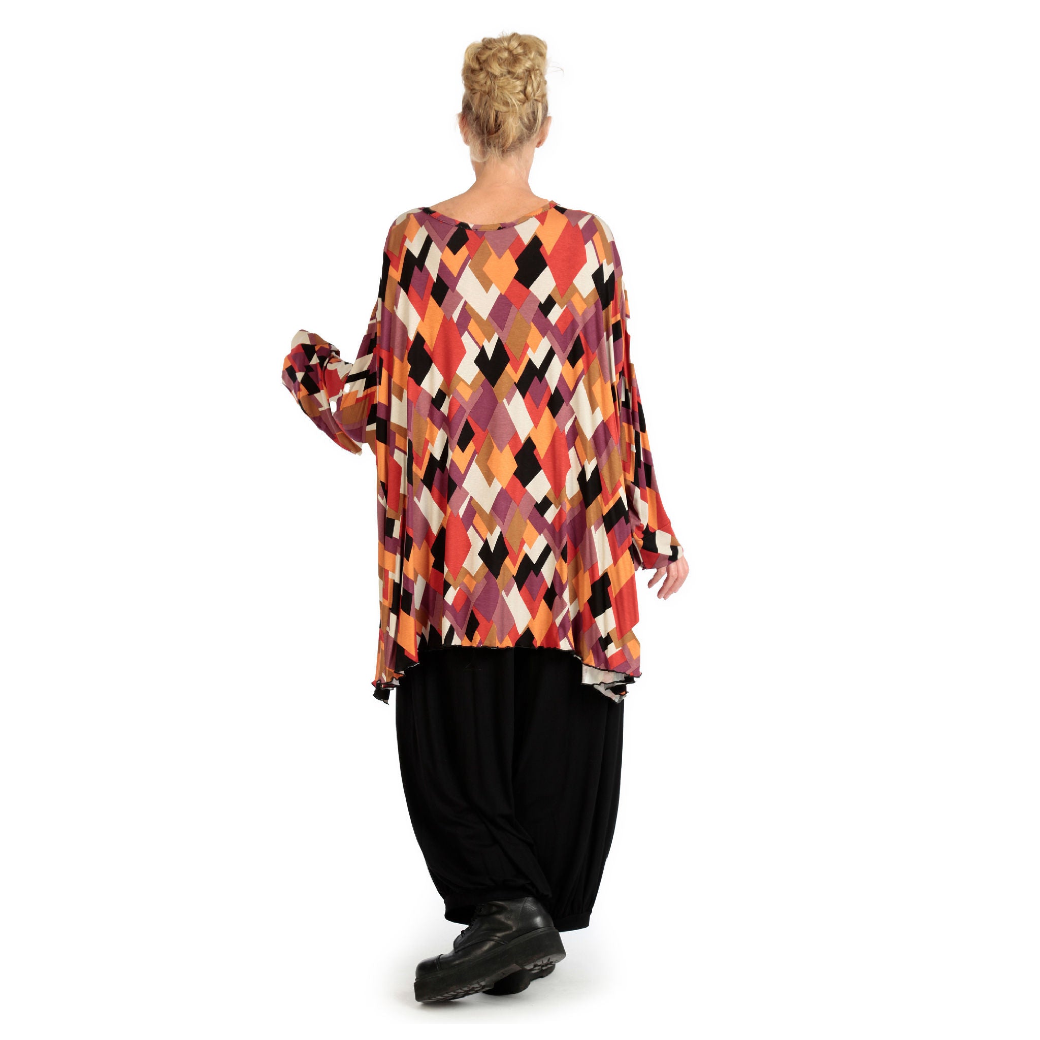  A-Form Bigshirt von AKH Fashion aus Viskose, 1131.00593, Schwarz-Flieder-Orange, Raute
