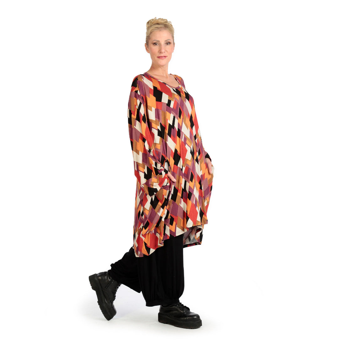  BallonBigshirt von AKH Fashion aus Viskose, 1131.06660, Schwarz-Flieder-Orange, Ausgefallen