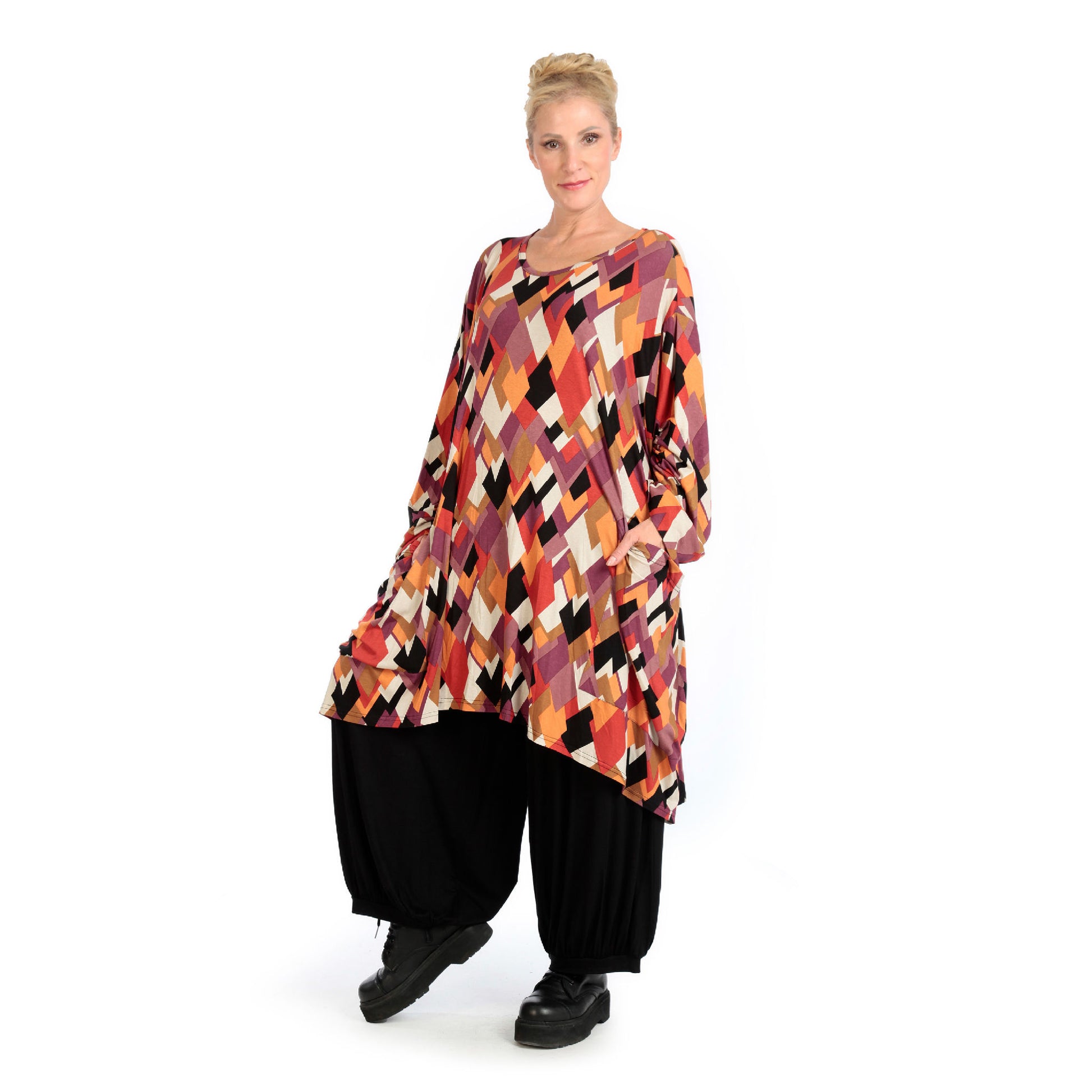  BallonBigshirt von AKH Fashion aus Viskose, 1131.06660, Schwarz-Flieder-Orange, Ausgefallen